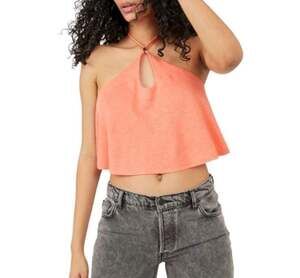 Free People Tropical Wave Coral Layered Ruffle Tank Top